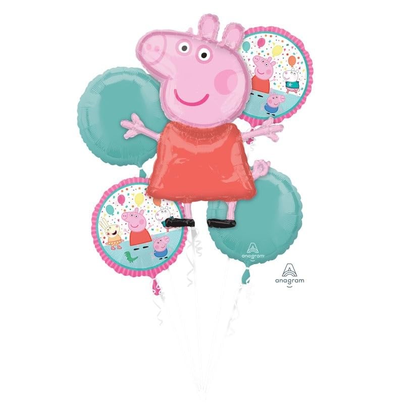 Amscan Peppa Pig bouquet balloons arranged for a vibrant centerpiece.