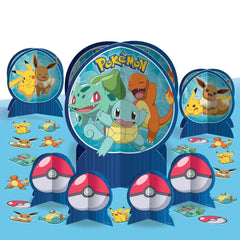 Amscan Pokemon Classic Table Centerpiece Kit with blue centerpiece enhances party decor for Pokémon fans.