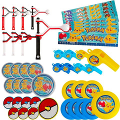 Amscan Pokemon party favors set with colorful flying discs for kids' games.