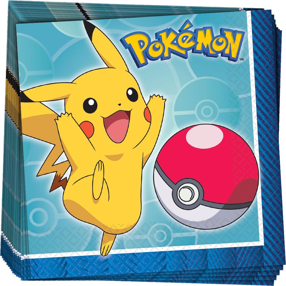 Amscan Pokemon napkins with a multicolor design for vibrant party decor and easy cleanups.