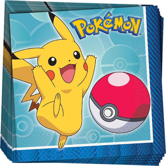 Amscan Pokemon napkins with a multicolor design for vibrant party decor and easy cleanups.