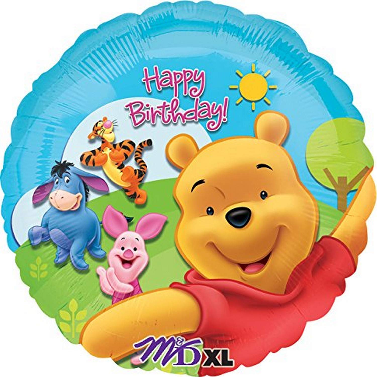 Amscan Pooh and Friends Sunny Birthday foil balloon, 18 inches, ideal for festive party decorating.