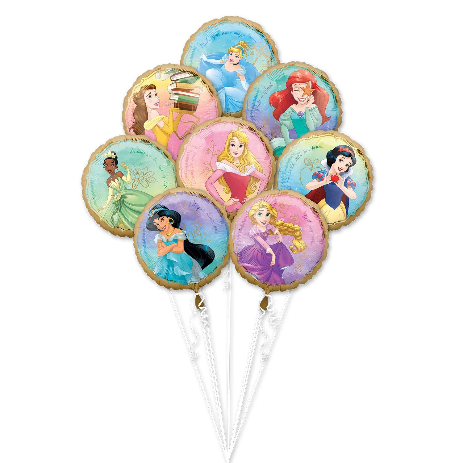 Amscan Princess Once Upon A Time foil balloon bouquet in multicolor for magical birthday decor