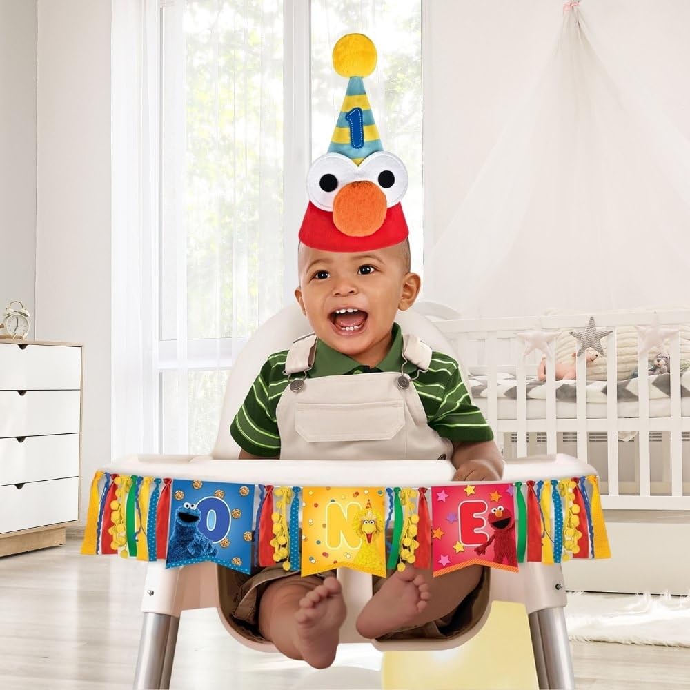 Amscan Sesame Street Deluxe Cone Hat in use at a birthday party for kids
