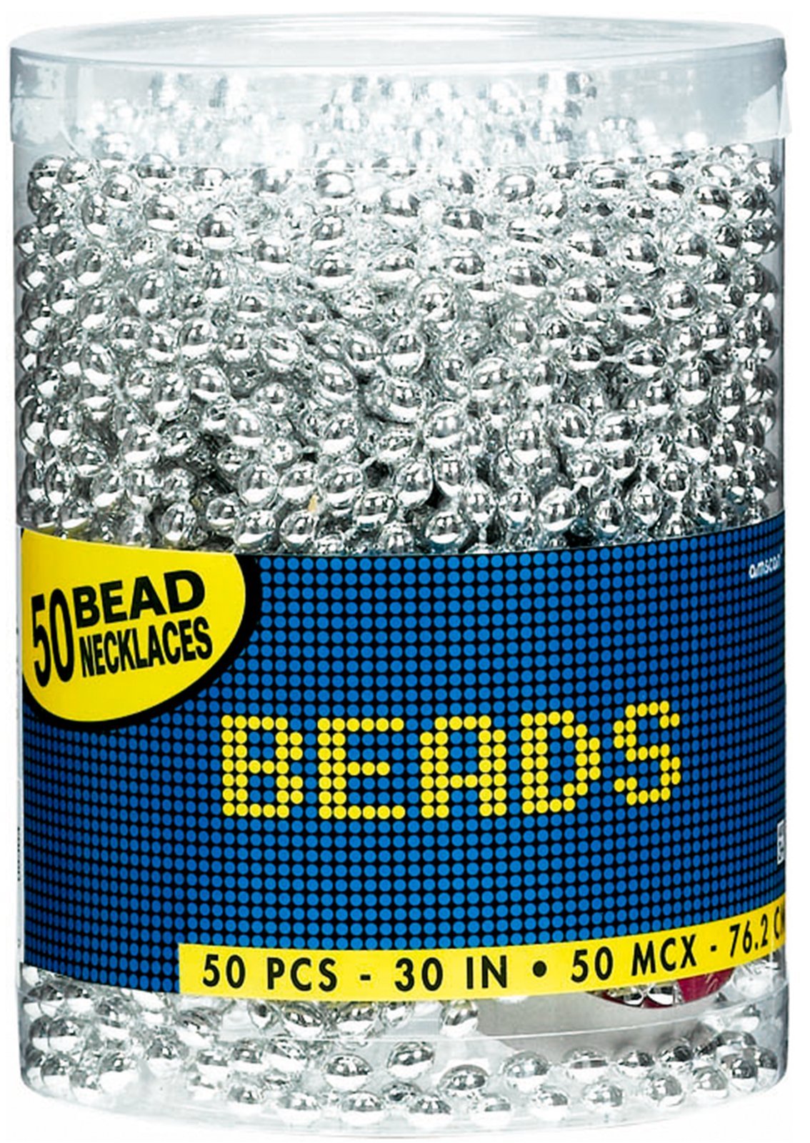Amscan Silver Bead Necklaces 30in pack of 50, ideal as festive party favors.