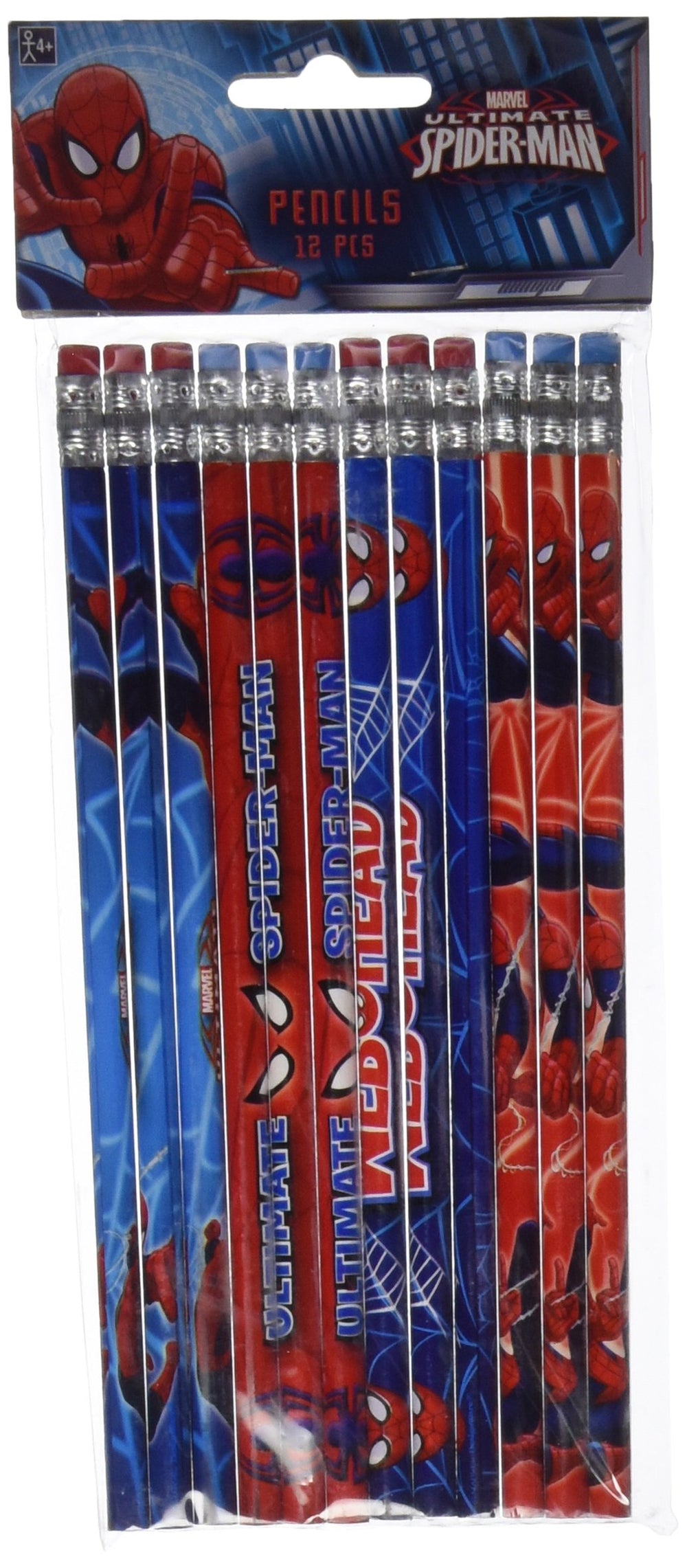 Amscan Spider-Man pencils with red erasers, ideal for party favors and creative writing