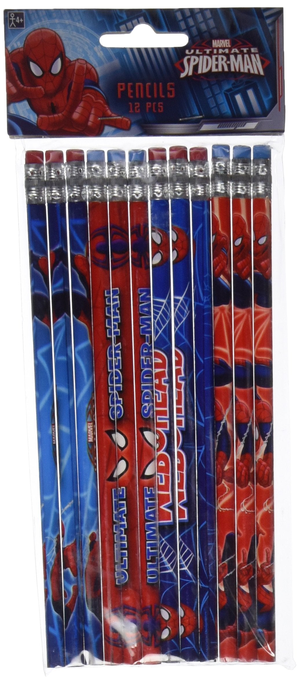 Amscan Spider-Man pencils with red erasers, ideal for party favors and creative writing
