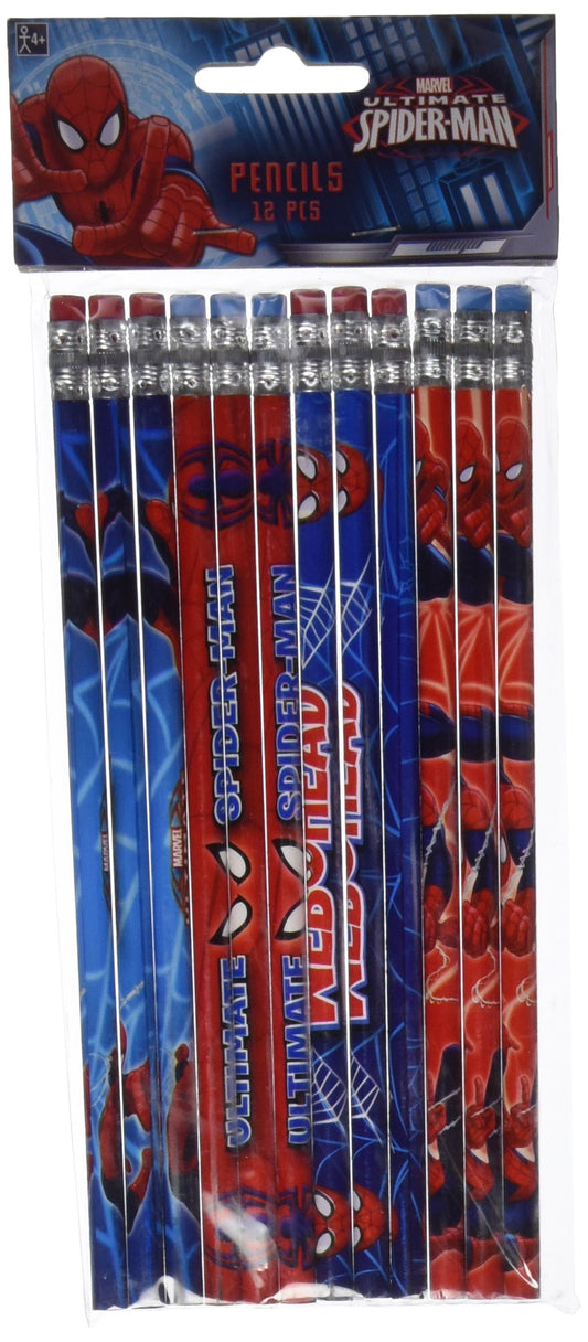 Amscan Spider-Man pencils with red erasers, ideal for party favors and creative writing