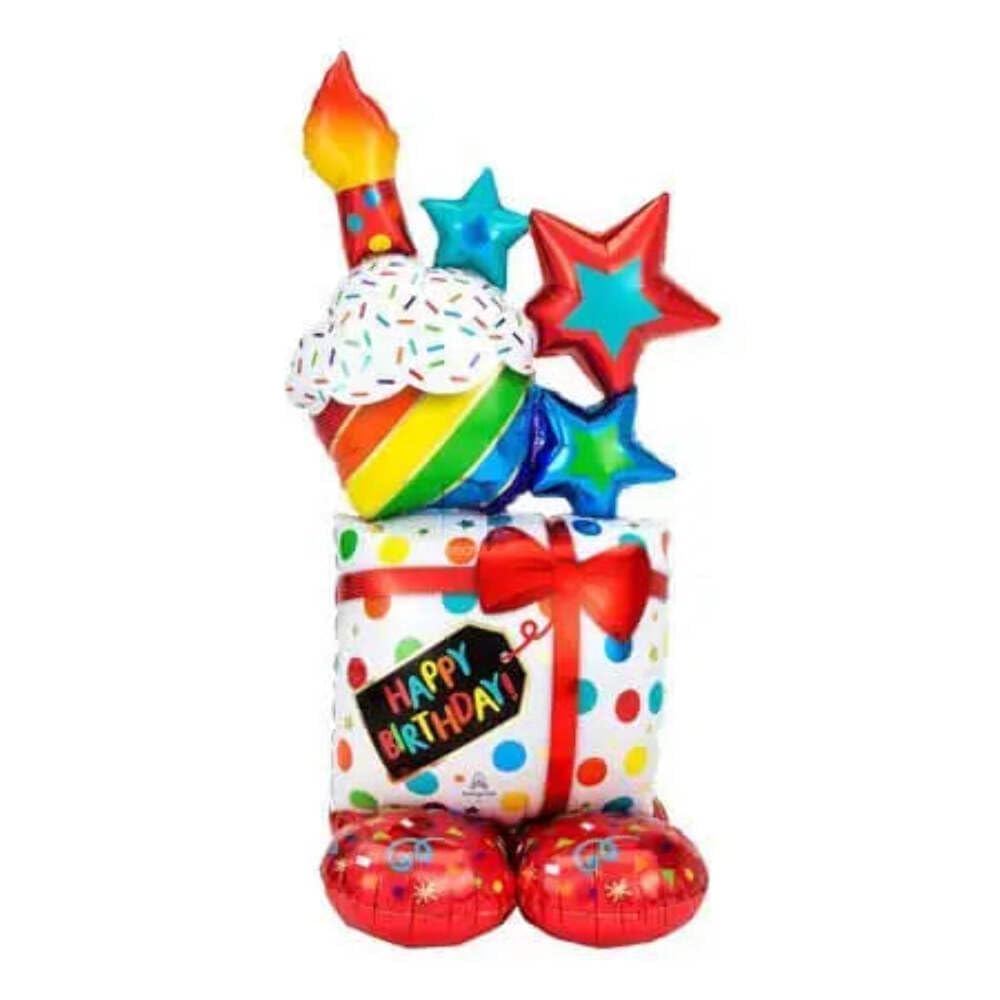 Amscan Stacked Birthday Icons AirLoonz balloon for colorful, air-filled party decor.