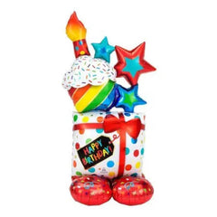 Amscan Stacked Birthday Icons AirLoonz balloon for colorful, air-filled party decor.