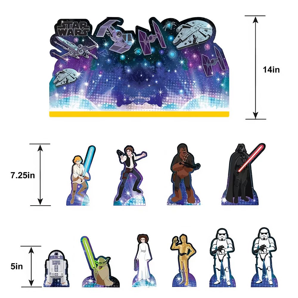 Amscan Star Wars Galaxy of Adventures centerpiece showcases versatile 5-14 inch heights for epic table decor.