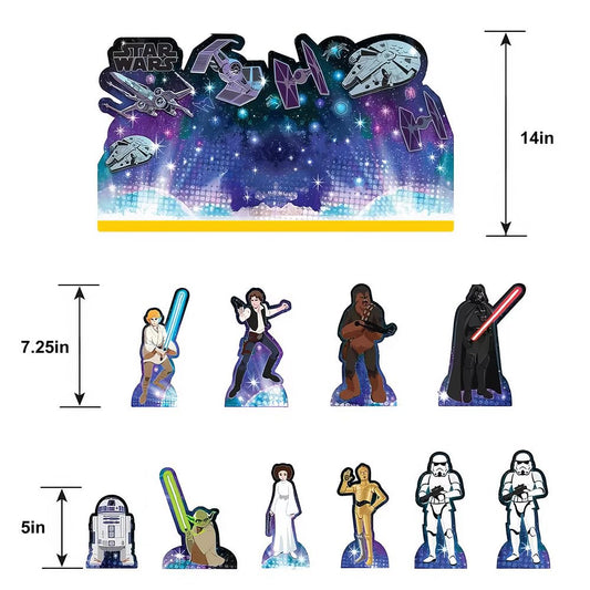 Amscan Star Wars Galaxy of Adventures centerpiece showcases versatile 5-14 inch heights for epic table decor.