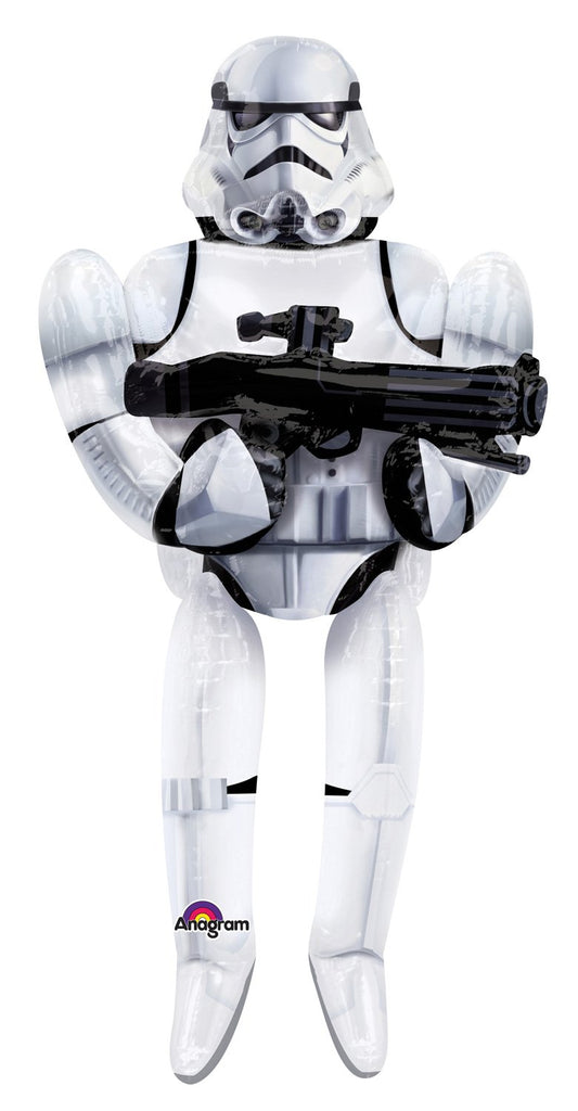 Amscan Stormtrooper Airwalker Balloon 70 full view ready to float and walk.