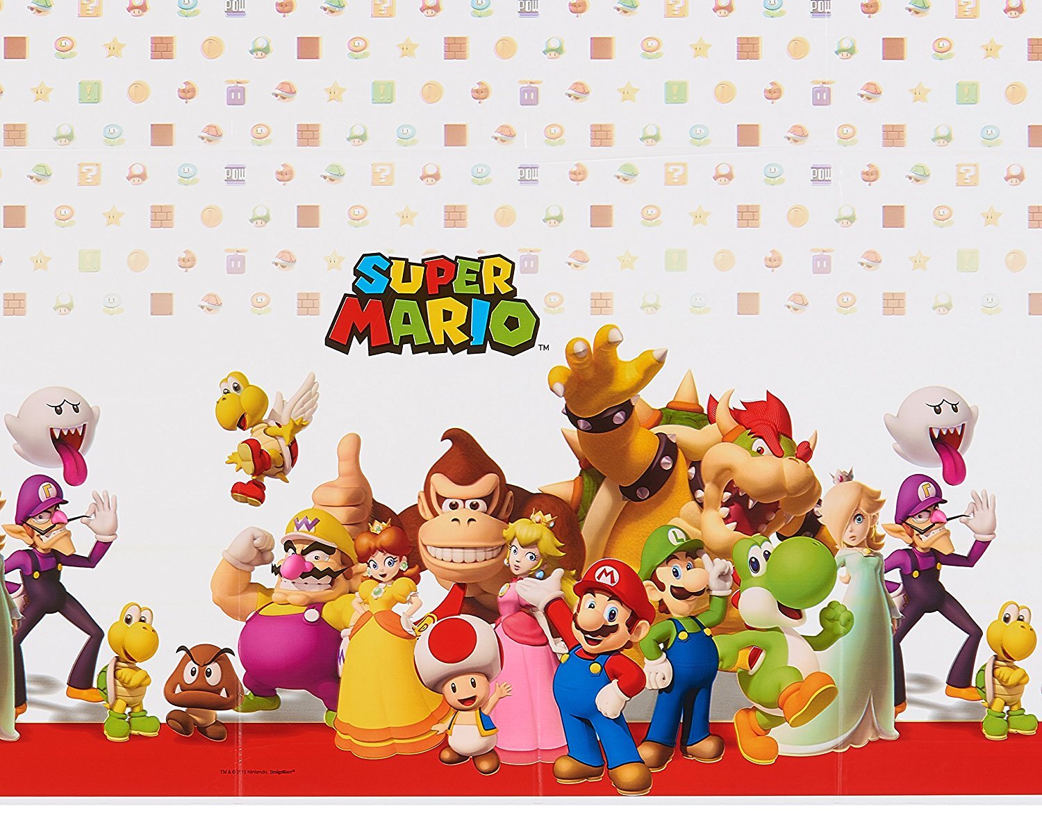 Amscan Super Mario decor set promotes cohesive visuals and quick cleanup.
