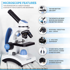 AmScope M162C-2L-PB10-WM sturdy metal frame supports precise focusing.