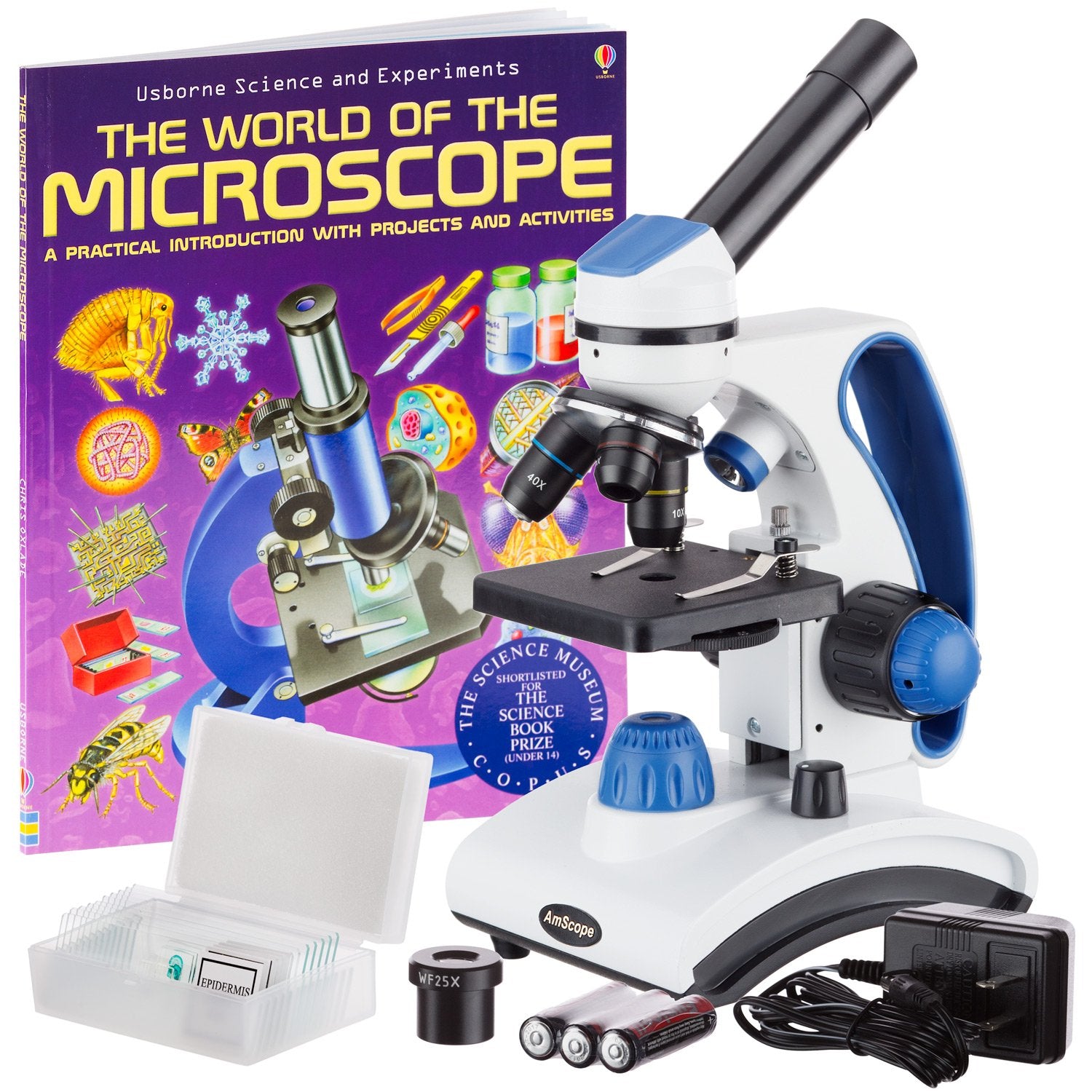 AmScope M162C-2L-PB10-WM top LED illumination for bright, detailed viewing.