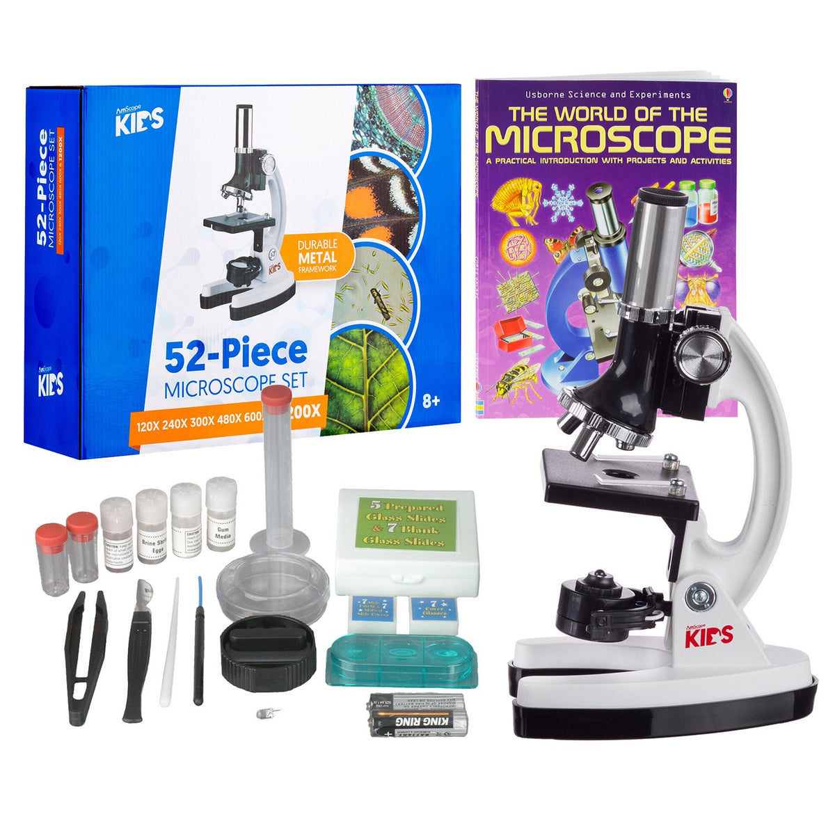 AmScope M30-ABS-KT2-W-WM microscope kit with complete beginner setup for quick discoveries.