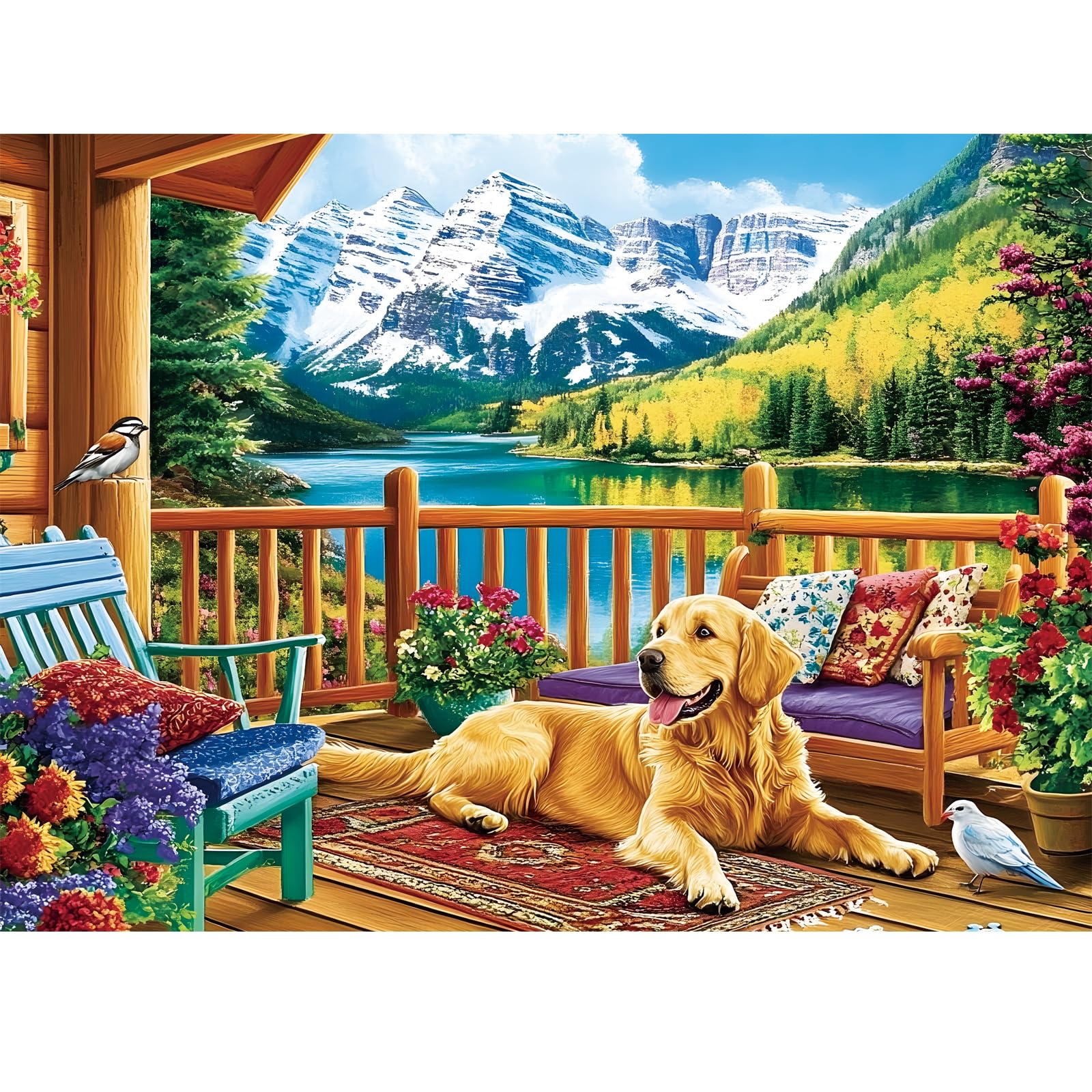 Amusding Dog Mountain Puzzle on porch, perfect for relaxing evenings