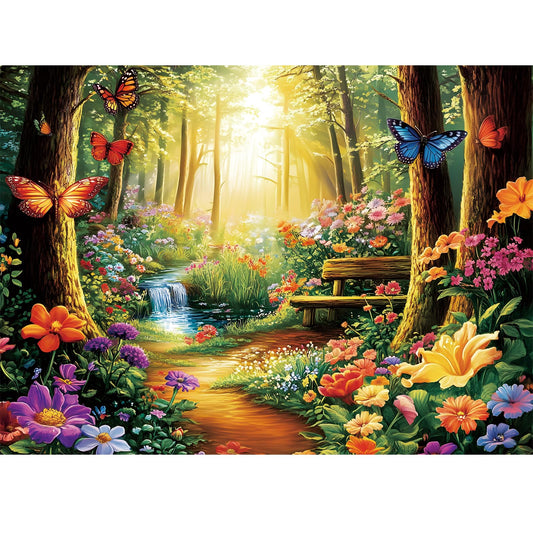 Amusding forest butterfly puzzle: vibrant forest scene enhances family game night.