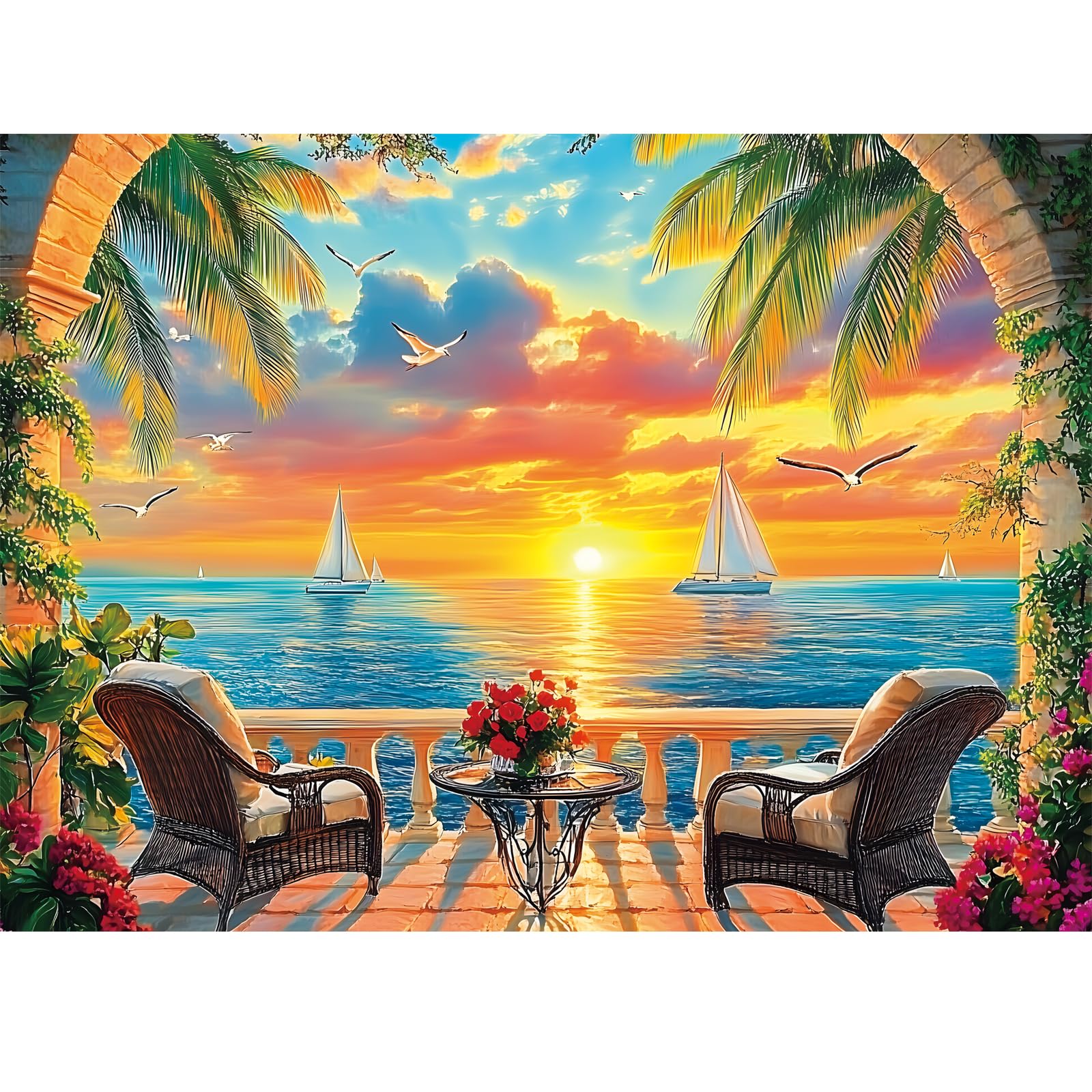 Amusding ocean sunset puzzle box shows a tranquil evening scene for relaxation