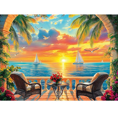 Amusding ocean sunset puzzle box shows a tranquil evening scene for relaxation