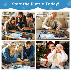 Thick recycled cardboard puzzle construction for durable pieces.