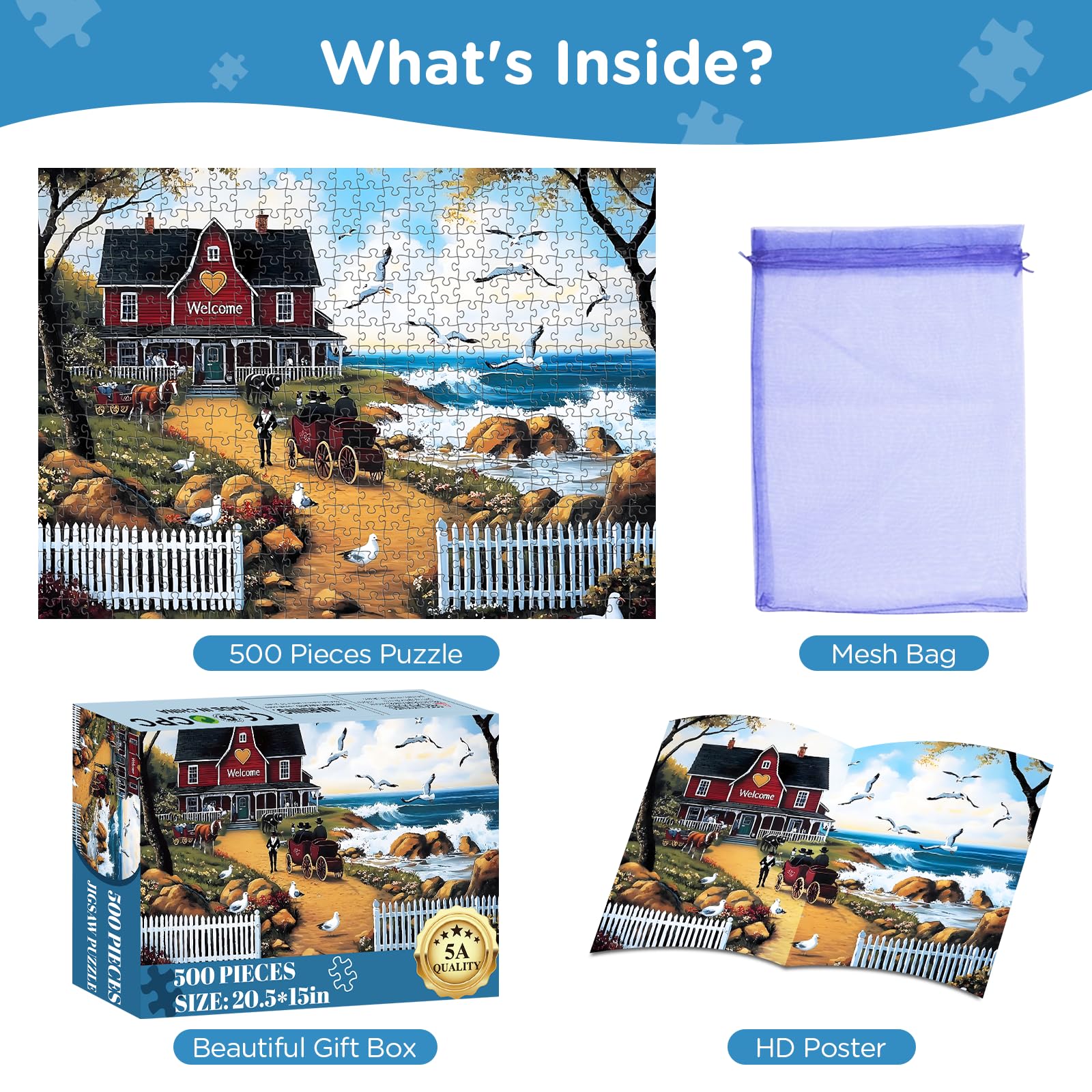 Amusding puzzle mesh bag for convenient storage after assembly.