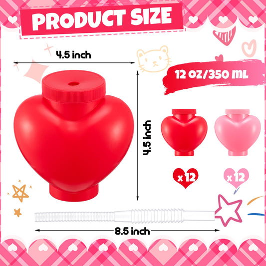Amyhill heart-shaped cups with lids and straws in pink, suitable for classroom activities