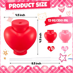 Amyhill heart-shaped cups with lids and straws in pink, suitable for classroom activities