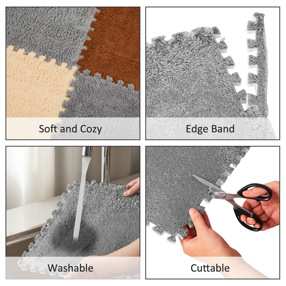 Amylove gray fluffy floor tile creates a soft, safe play area.