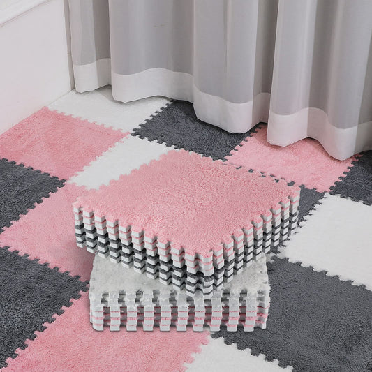 Amylove plush foam floor tiles with a decorative border for cozy rooms.