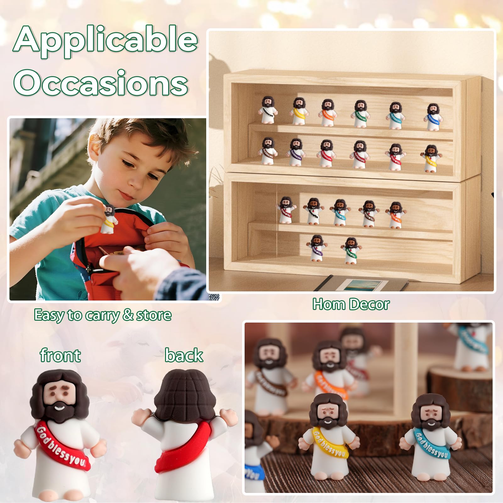 AMZFAVOR little Jesus figures variety colors display, great for games and gifting