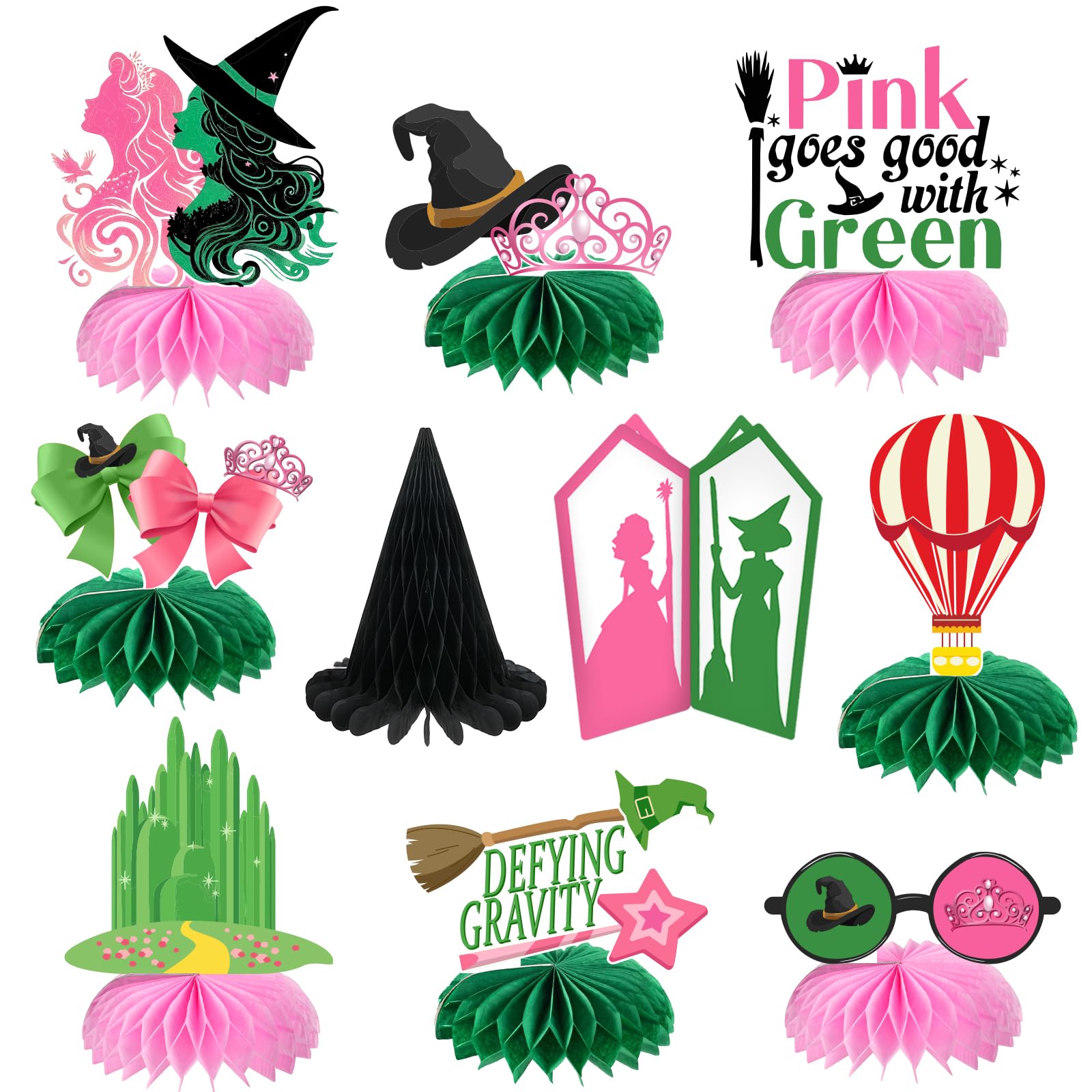 AMZFAVOR witch theme centerpieces with pink-green honeycombs brighten tables for parties