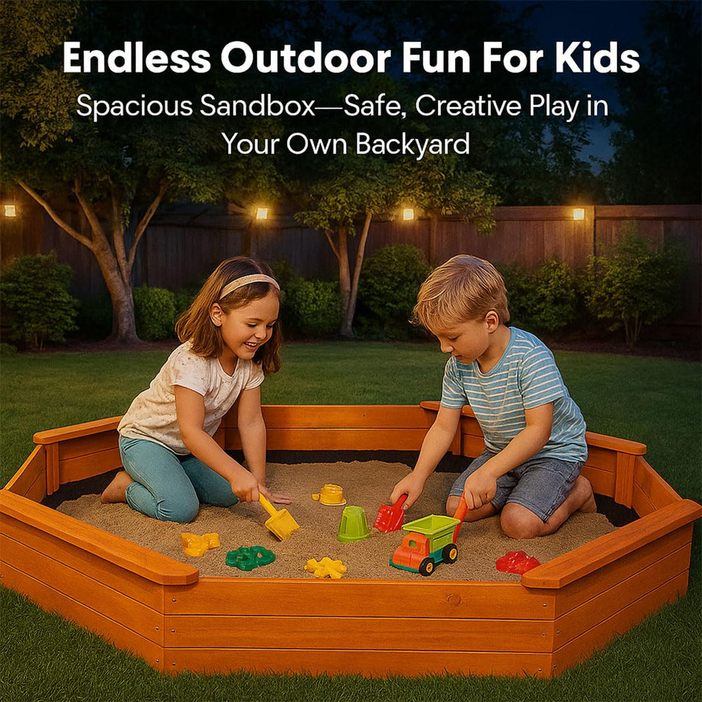 AMZOSS built-in benches on octagon sandbox surface for seating during play.