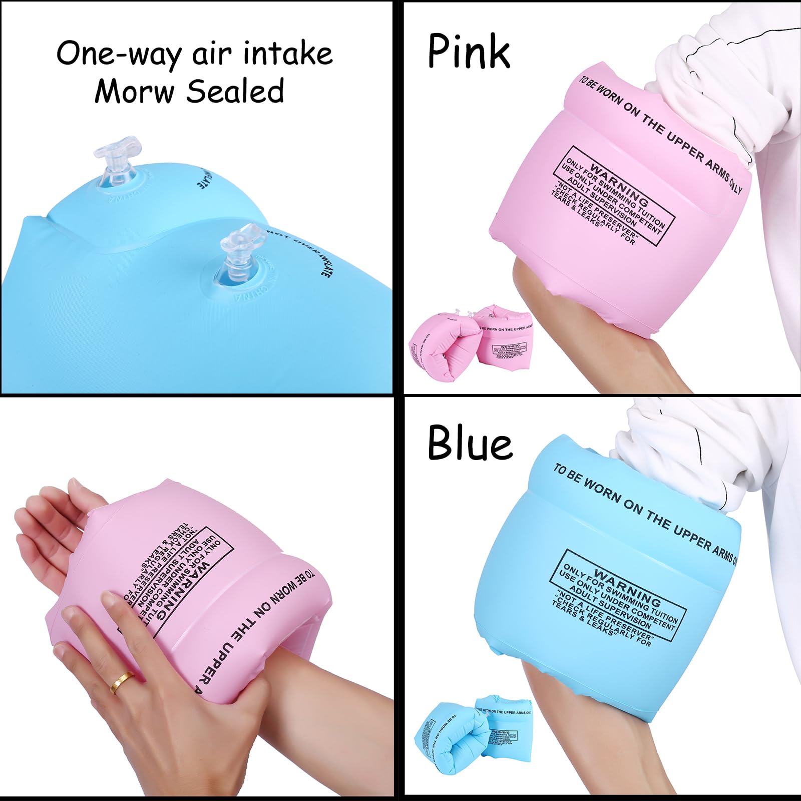 AMZQNART arm floaties pink-blue pack uses durable PVC for long-lasting use.