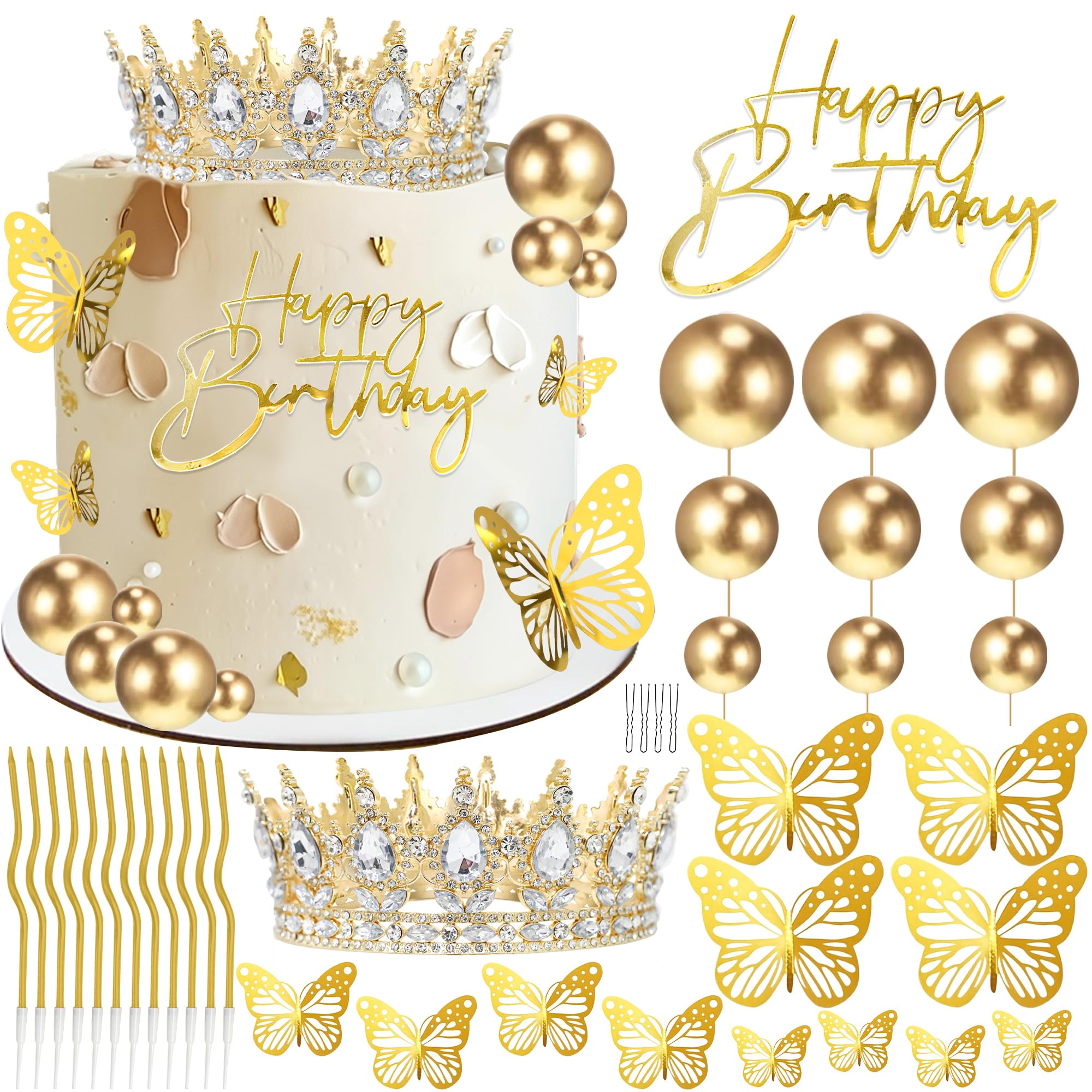 AMZVALU gold crown cake topper adds regal flair to birthday cakes.