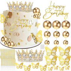 AMZVALU gold crown cake topper adds regal flair to birthday cakes.