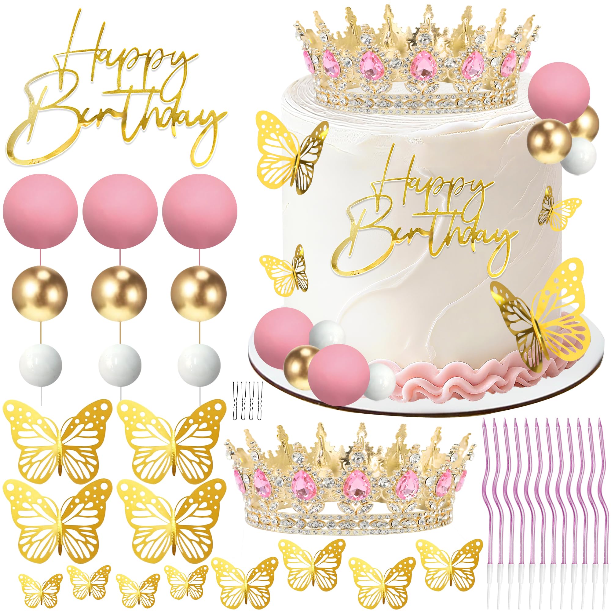 AMZVALU crown cake topper in pink and gold adds elegant flair to cakes.