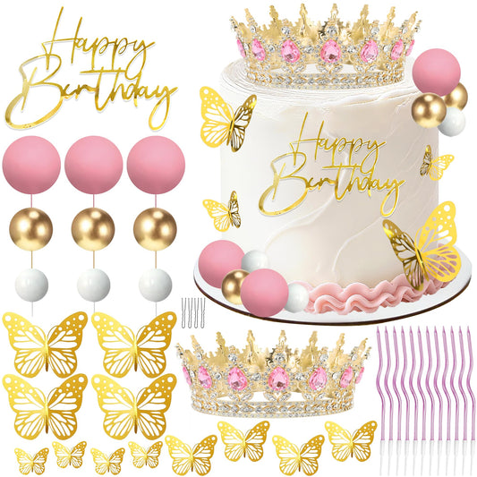 AMZVALU crown cake topper in pink and gold adds elegant flair to cakes.