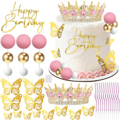 AMZVALU crown cake topper in pink and gold adds elegant flair to cakes.