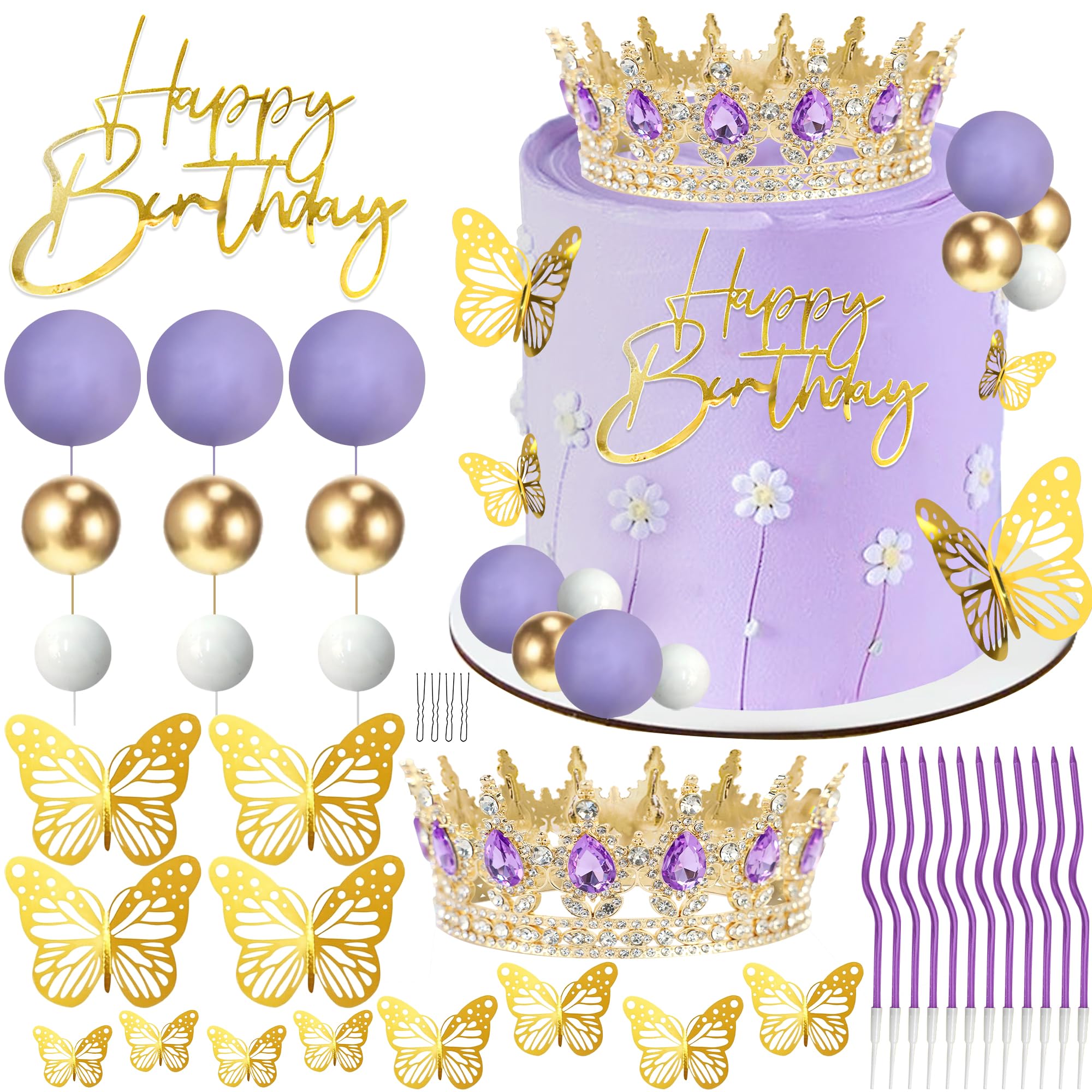 AMZVALU Crown cake topper purple-crystal adds regal flair to celebrations.