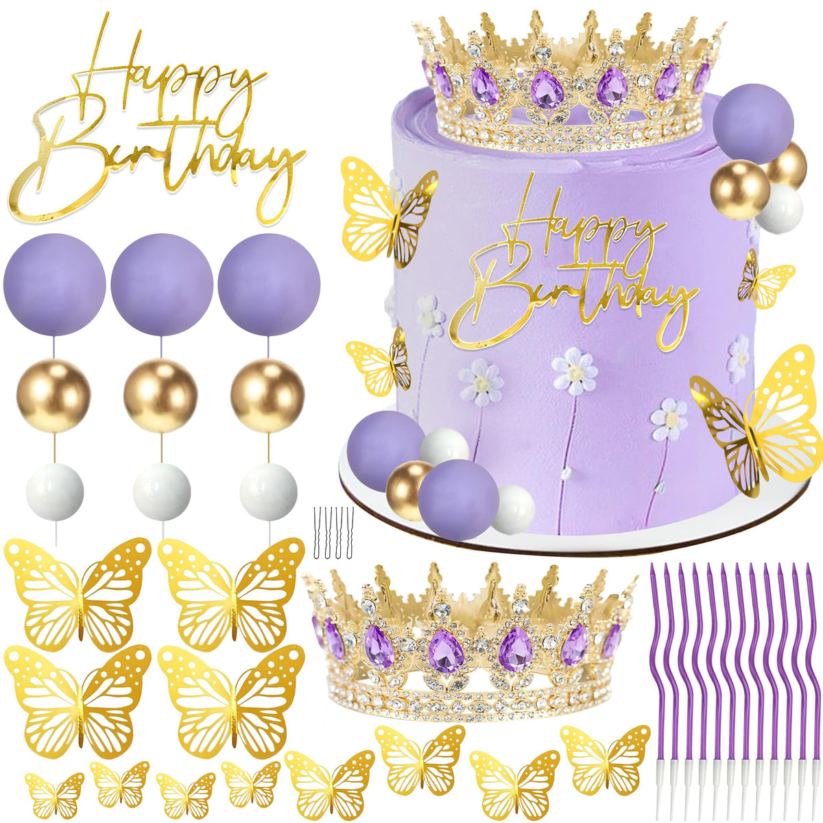 AMZVALU Crown cake topper purple-crystal adds regal flair to celebrations.