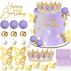 AMZVALU Crown cake topper purple-crystal adds regal flair to celebrations.