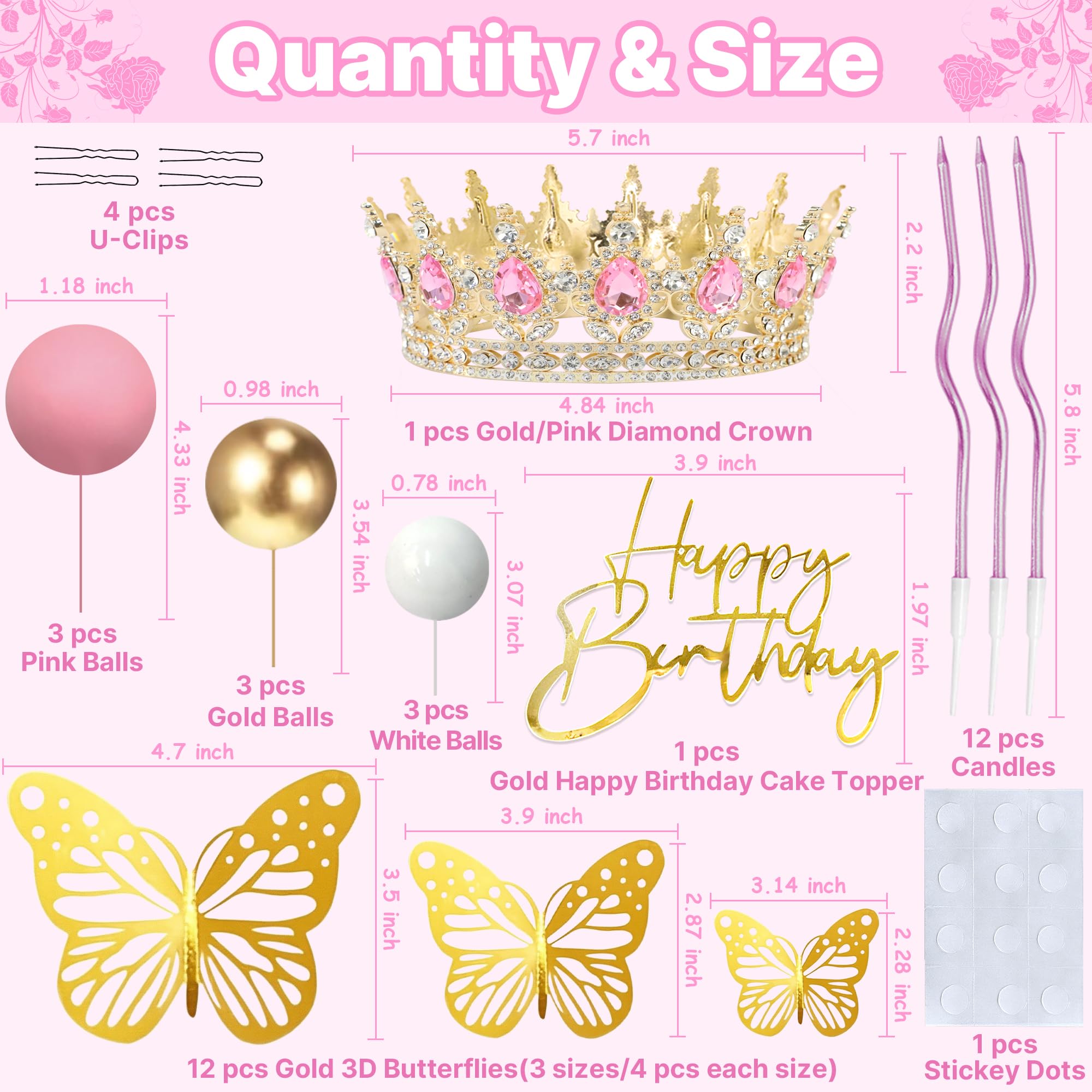 AMZVALU gold happy birthday topper complements pink and gold themes.