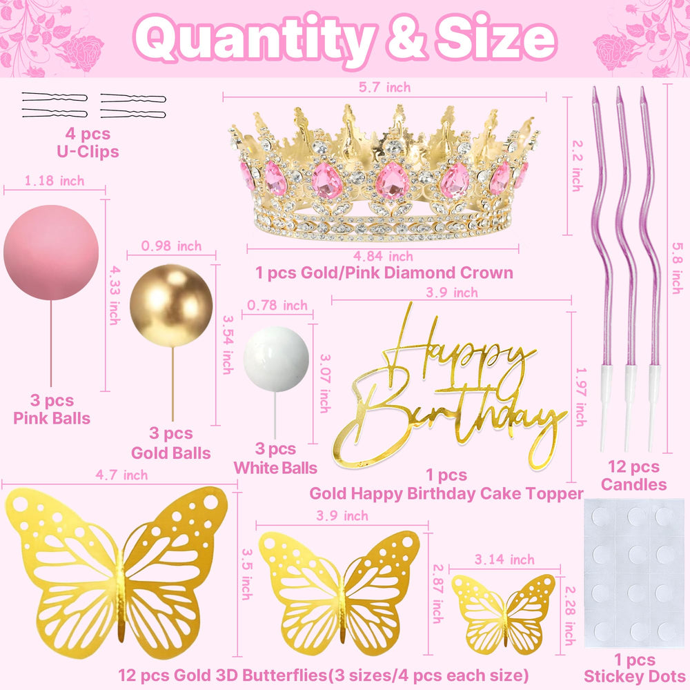 AMZVALU gold happy birthday topper complements pink and gold themes.