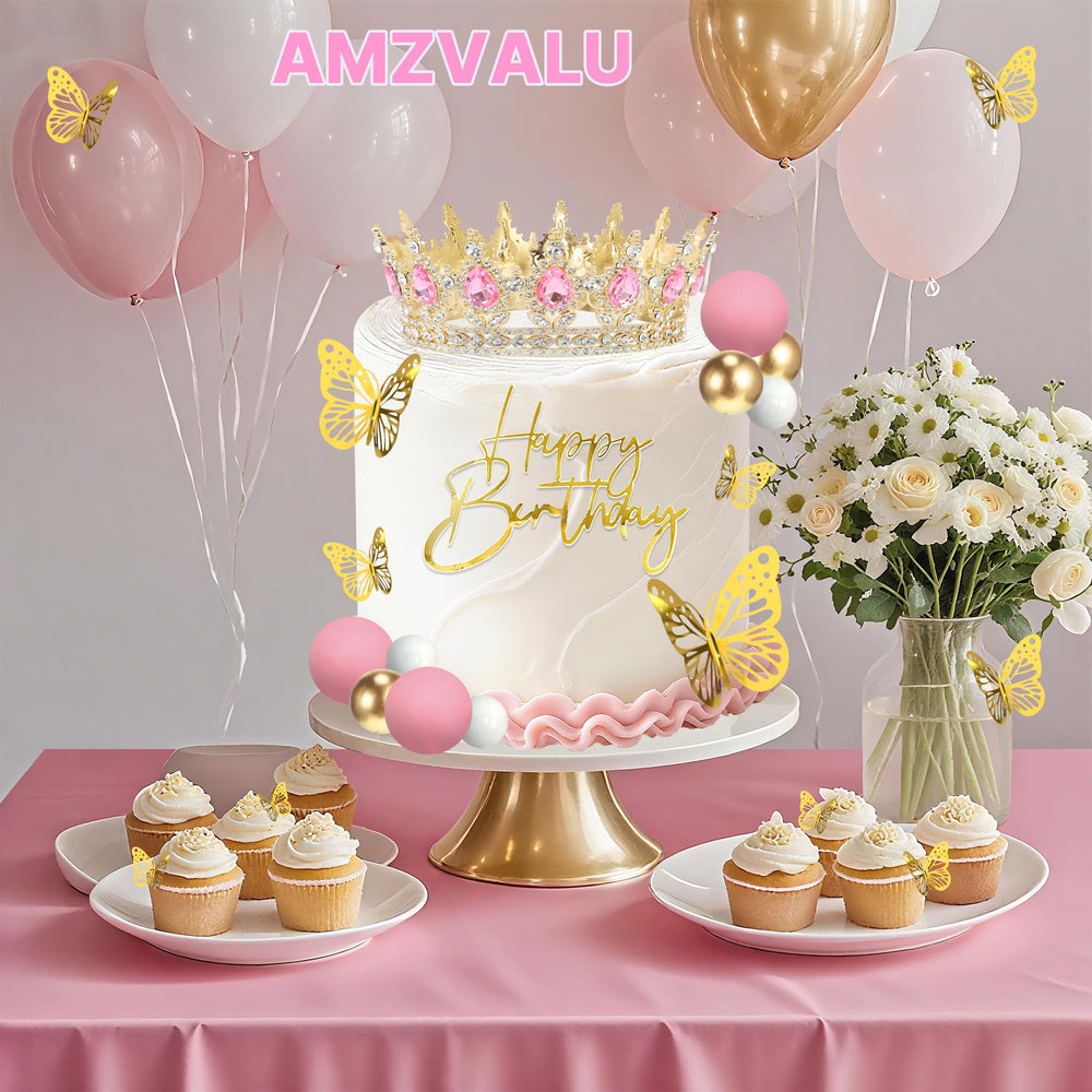 AMZVALU pink crystal crown detail enhances princess-themed desserts.