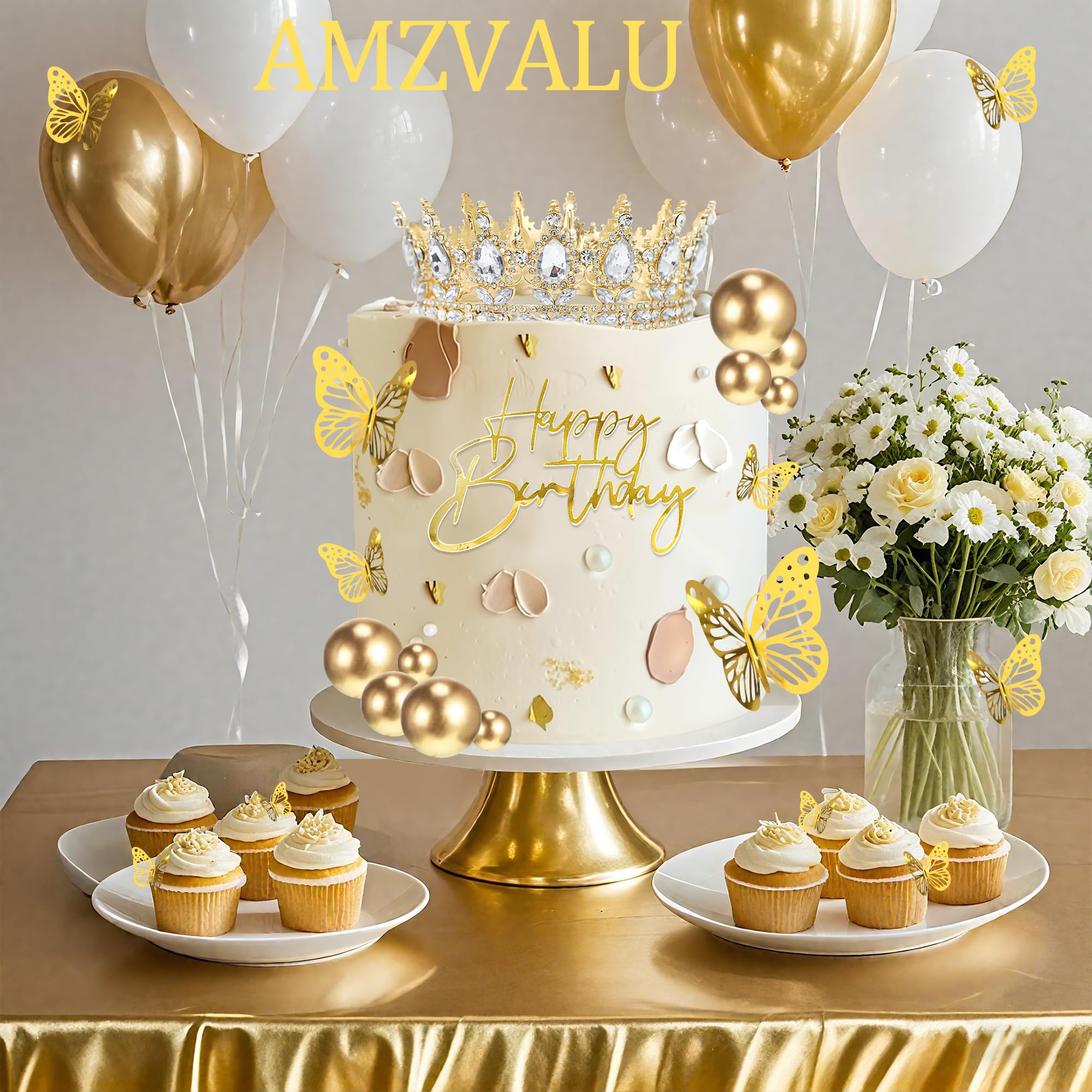AMZVALU spiral gold candles with holders prevent wax drips on cake.