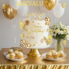 AMZVALU spiral gold candles with holders prevent wax drips on cake.