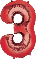 Anagram 34-inch red number 3 foil balloon emphasizes birthday milestone