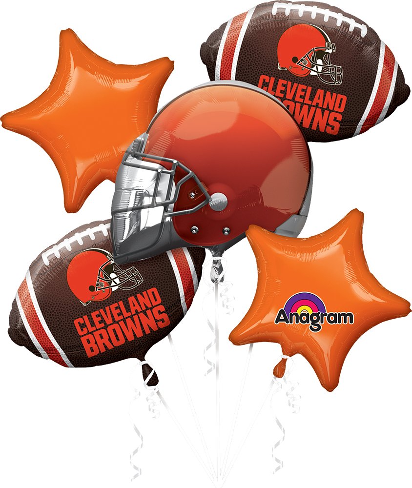 Anagram Cleveland Browns balloon bouquet featuring logo helmet and football balloons for game-day decor